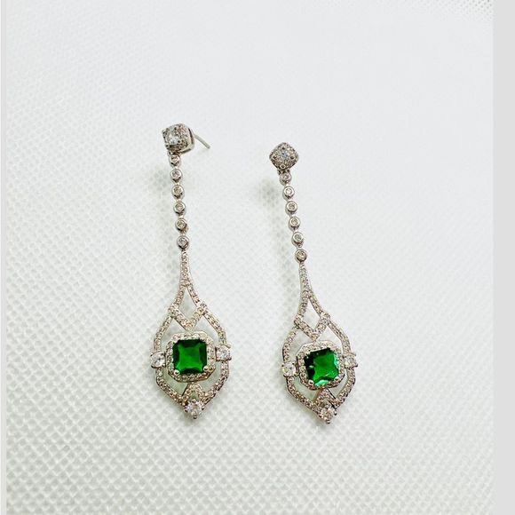 Jewelry - Diamond and emerald cubic zirconia earrings